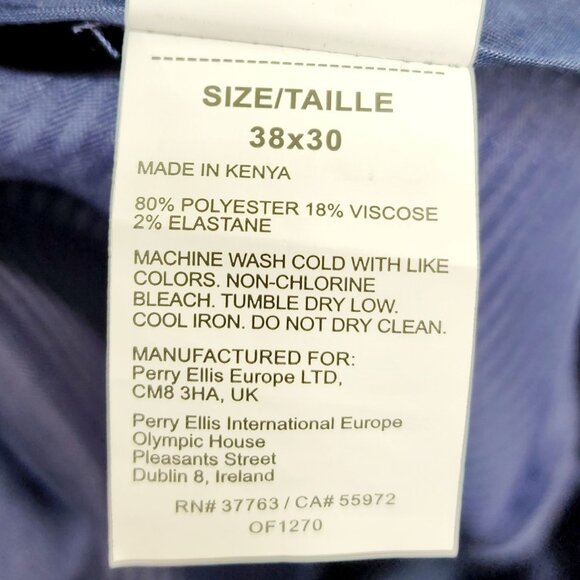 Perry Ellis Mens Portfolio Navy Slim Fit Dress Pants Size 38x30 New - Picture 12 of 14